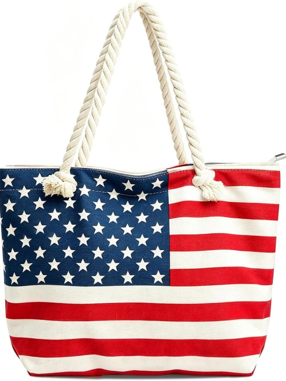 American Flag Canvas Tote Bag with Zipper, Large Capacity Beach Bags for Women,